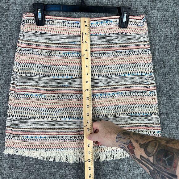 LOFT Skirt Womens 4 Beige Woven Knit Fringe Mini Short A-Line‎ Casual Festival - Picture 7 of 8